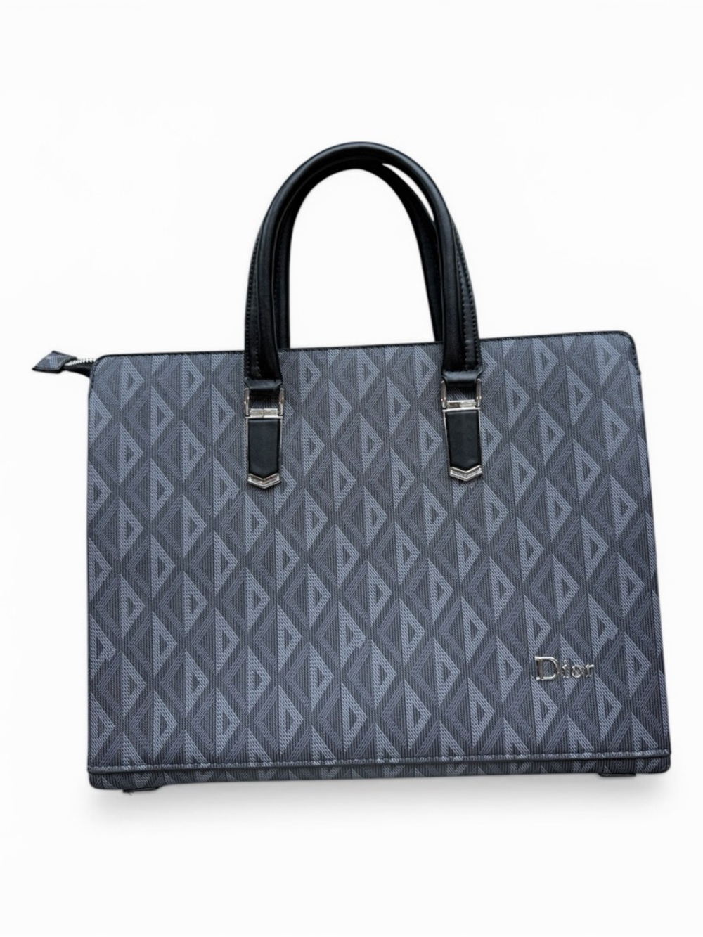 Dior Men’s Grey Patterned Leather-Trim Briefcase